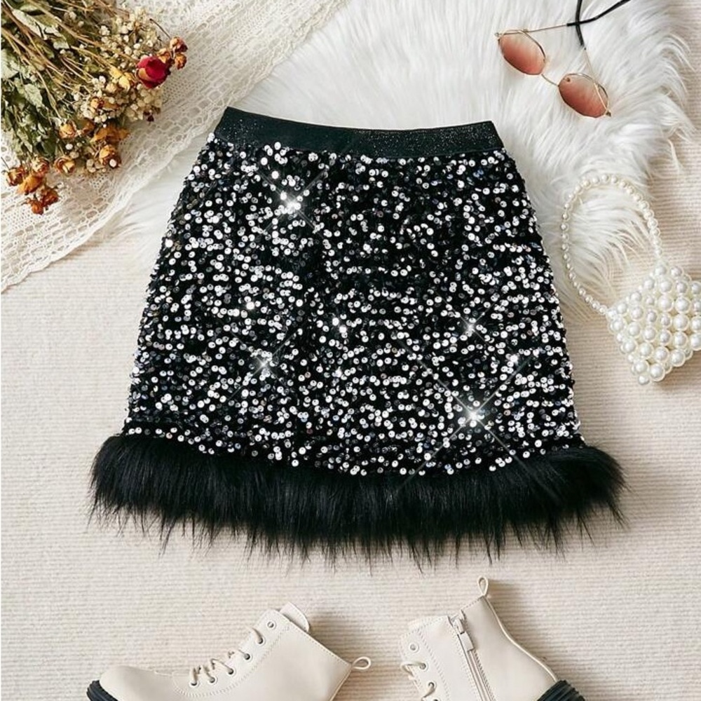 Black Velvet Skirt with Silver Sequins